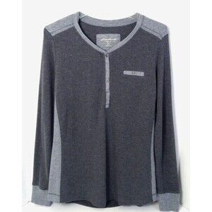 Eddie Bauer Thermal Henley Men XL Gray Waffle Knit Long Sleeve Base Layer Preppy